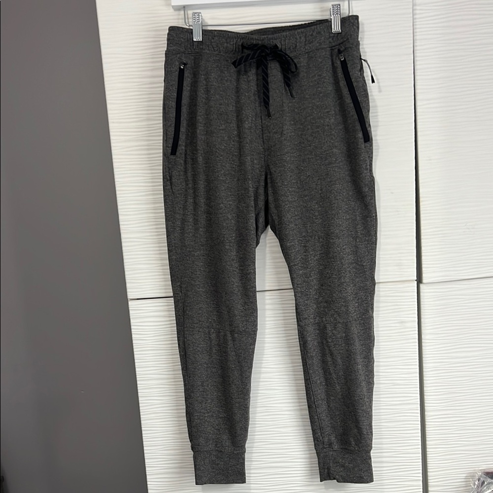 Men’s smile small American eagle Gray Jogger Pants with Black Accents zippers
